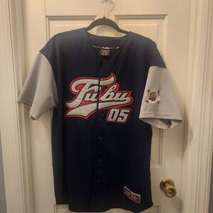 FUBU Vintage Youth Dark Blue and Light Gray 05 Baseball Jersey